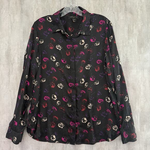 BANANA REPUBLIC Silk Blend Blouse Women’s Medium Floral Washable Long Sleeve - Picture 2 of 11